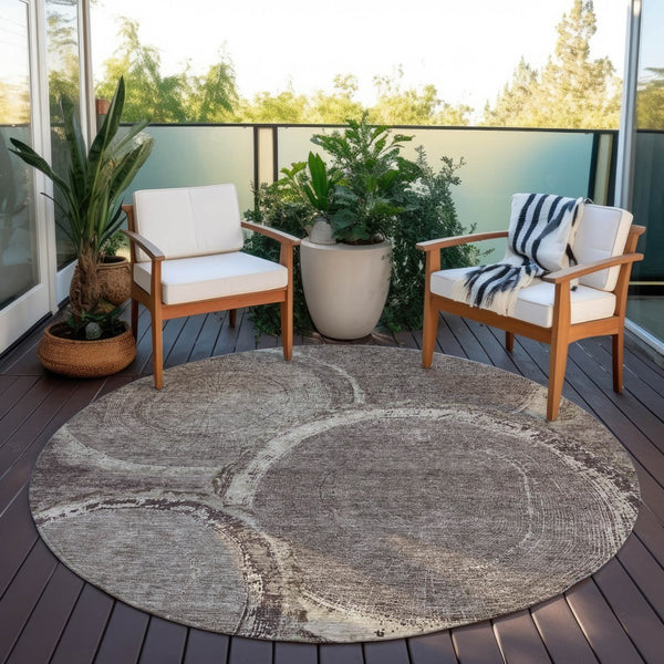 Homeroots 3' X 5' Beige Faux Bois Washable Area Rug - Stylish Indoor Outdoor Design For Any Space Chocolate Polyester 613135