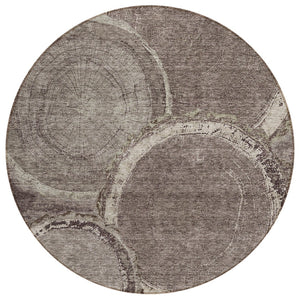 HomeRoots 5' Chocolate and Beige Faux Bois Area Rug - Stylish, Washable, Durable for Indoor and Outdoor Use 8' Round 613135