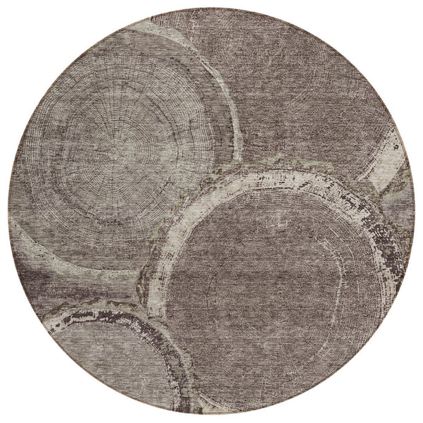 HomeRoots 5' Chocolate and Beige Faux Bois Area Rug - Stylish, Washable, Durable for Indoor and Outdoor Use 8' Round 613135