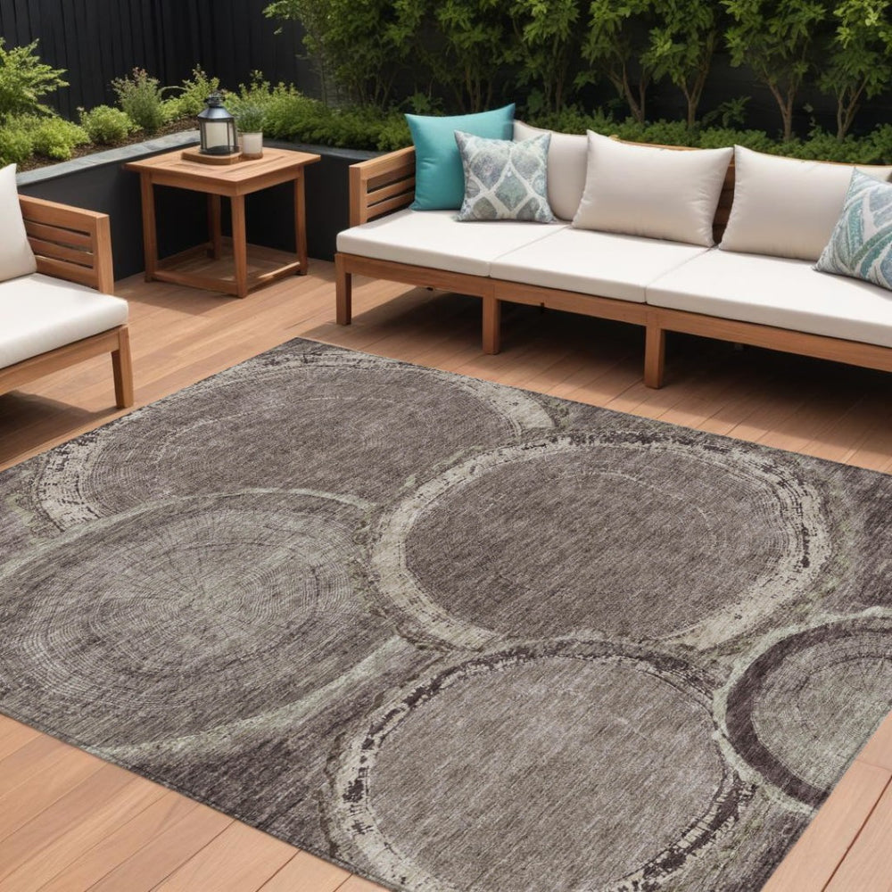 HomeRoots 5' Chocolate and Beige Faux Bois Area Rug - Stylish, Washable, Durable for Indoor and Outdoor Use 8' X 10' 613136