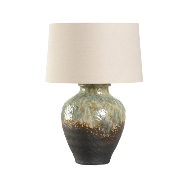 Wildwood Daichi Handcrafted Japanese Ceramic Table Lamp — Shiga Kiln Glaze, Linen Shade, Blue-Green Variations 61314-2