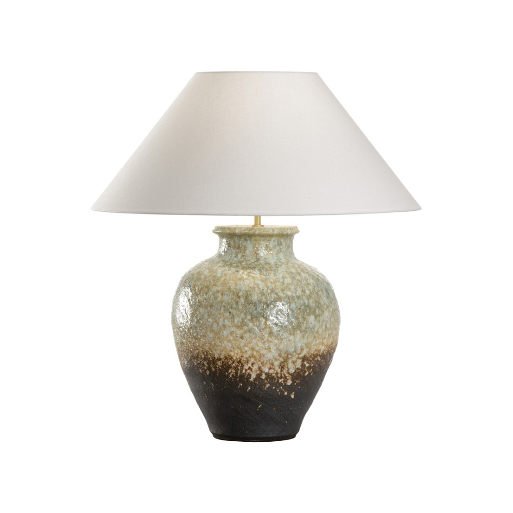 Wildwood Daichi Handcrafted Table Lamp — Shiga Ceramic Glaze Finish, Rolled-Linen Shade, Warm Ambient Light 61314