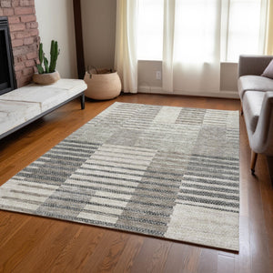 Homeroots 3' Stylish Striped Washable Area Rug For Indoor Or Outdoor Use - Durable, Easy To Clean Design Beige Polyester 613151