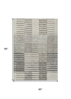 HomeRoots 5' Striped Area Rug - Washable, Durable, and Versatile for Indoor or Outdoor Spaces with Timeless Style 5' X 8' 613152