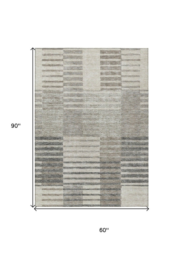 HomeRoots 5' Striped Area Rug - Washable, Durable, and Versatile for Indoor or Outdoor Spaces with Timeless Style 5' X 8' 613152