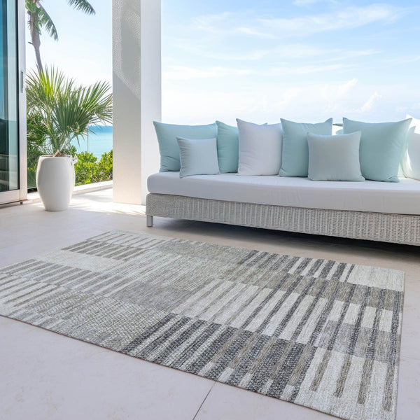 HomeRoots 5' Striped Area Rug - Washable, Durable, and Versatile for Indoor or Outdoor Spaces with Timeless Style 5' X 8' 613152