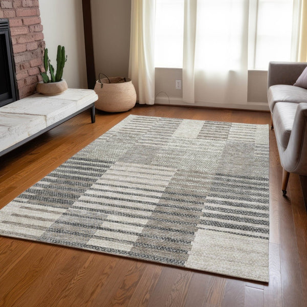 HomeRoots 5' Striped Area Rug - Washable, Durable, and Versatile for Indoor or Outdoor Spaces with Timeless Style 5' X 8' 613152