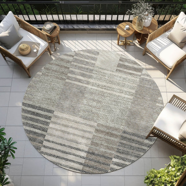 Homeroots 3' Stylish Striped Washable Area Rug For Indoor Or Outdoor Use - Durable, Easy To Clean Design Beige Polyester 613153