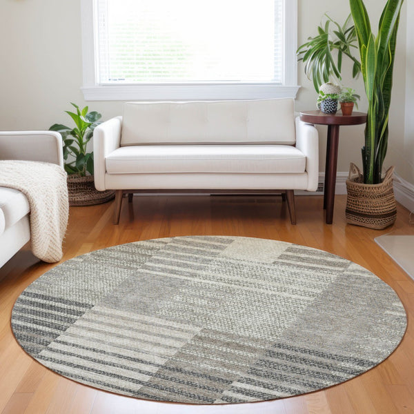Homeroots 3' Stylish Striped Washable Area Rug For Indoor Or Outdoor Use - Durable, Easy To Clean Design Beige Polyester 613153