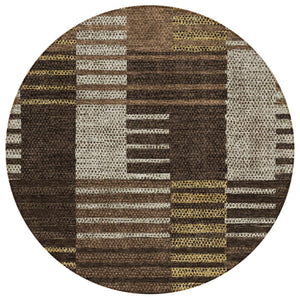 HomeRoots 5' Elegant Chocolate and Ivory Striped Washable Area Rug - Durable, Stylish for Indoor & Outdoor Use 8' Round 613159