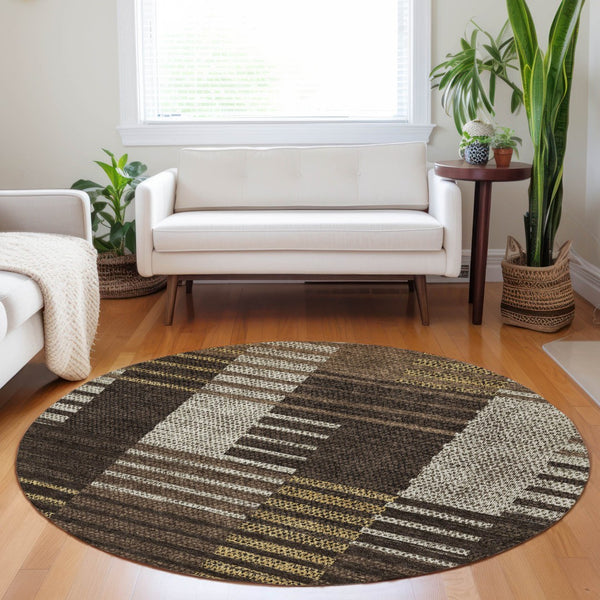 Homeroots 3' Stylish Striped Washable Area Rug For Indoor Or Outdoor Use - Durable, Easy To Clean Design Chocolate Polyester 613159