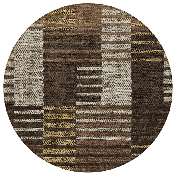 Homeroots 3' Stylish Striped Washable Area Rug For Indoor Or Outdoor Use - Durable, Easy To Clean Design Chocolate Polyester 613159