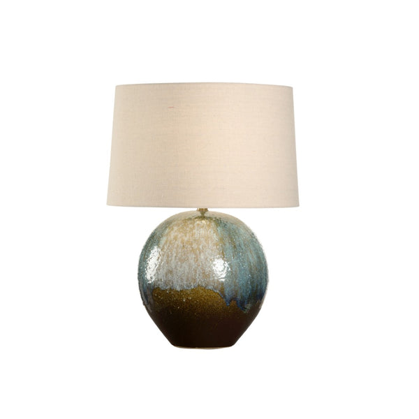Wildwood Aoi Hand‑Turned Ceramic Table Lamp — Japanese Kiln Glaze, Rolled‑Edge Linen Shade, Soft Ambient Light 61316-2