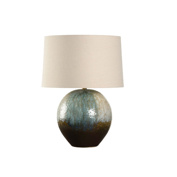 Wildwood Aoi Hand‑Turned Ceramic Table Lamp — Japanese Kiln Glaze, Rolled‑Edge Linen Shade, Soft Ambient Light 61316-2