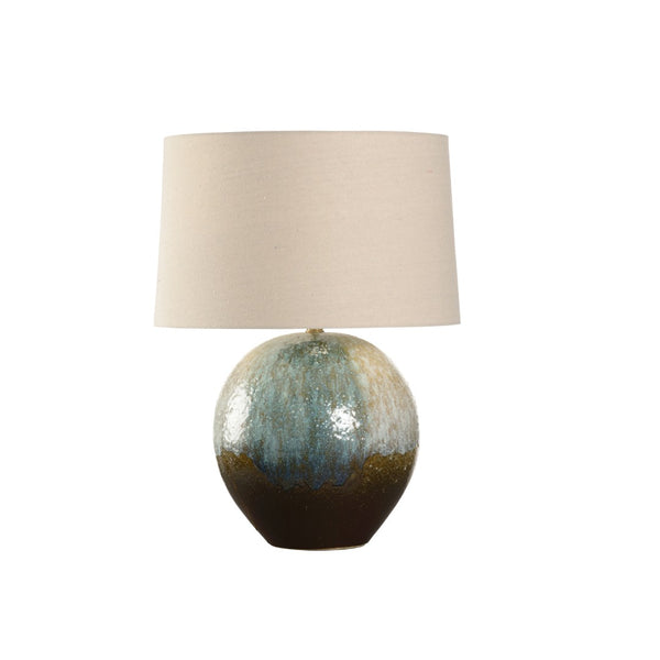 Wildwood Aoi Hand‑Turned Ceramic Table Lamp — Japanese Kiln Glaze, Rolled‑Edge Linen Shade, Soft Ambient Light 61316-2