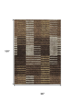 Homeroots 3' Stylish Striped Washable Area Rug For Indoor Or Outdoor Use - Durable, Easy To Clean Design Chocolate Polyester 613160
