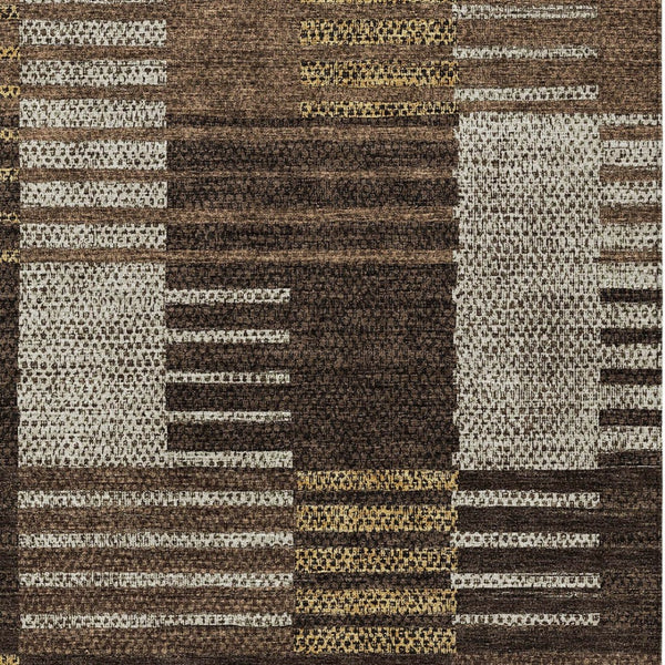 Homeroots 3' Stylish Striped Washable Area Rug For Indoor Or Outdoor Use - Durable, Easy To Clean Design Chocolate Polyester 613160