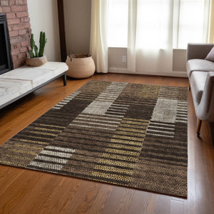 Homeroots 3' Stylish Striped Washable Area Rug For Indoor Or Outdoor Use - Durable, Easy To Clean Design Chocolate Polyester 613162