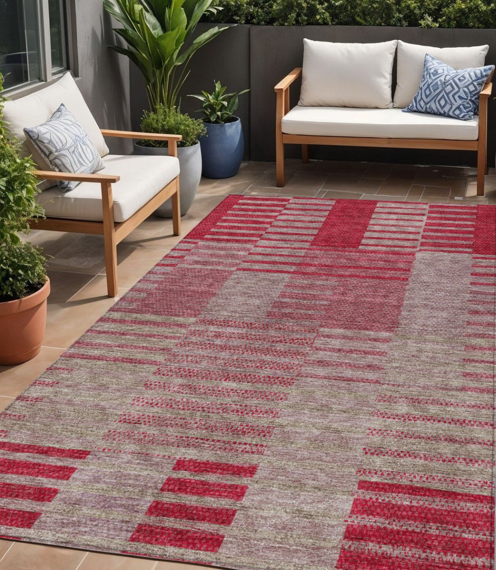 HomeRoots 5' Striped Burgundy Pink Blush Area Rug - Durable, Washable Indoor/Outdoor Design for Every Space 5' X 8' 613164