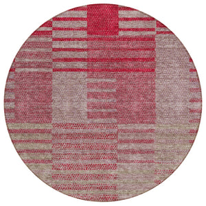HomeRoots 5' Striped Burgundy Pink Blush Area Rug - Durable, Washable Indoor/Outdoor Design for Every Space 8' Round 613165