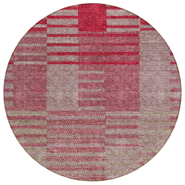 HomeRoots 5' Striped Burgundy Pink Blush Area Rug - Durable, Washable Indoor/Outdoor Design for Every Space 8' Round 613165