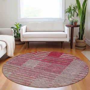 Homeroots 3' Stylish Striped Washable Area Rug For Indoor Or Outdoor Use - Durable, Easy To Clean Design Burgundy Polyester 613165