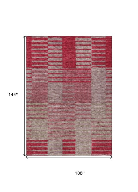 Homeroots 3' Stylish Striped Washable Area Rug For Indoor Or Outdoor Use - Durable, Easy To Clean Design Burgundy Polyester 613167