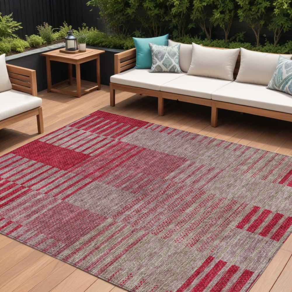 HomeRoots 9' X 12' Striped Area Rug in Burgundy, Pink & Blush - Durable, Washable for Indoor/Outdoor Use 613167