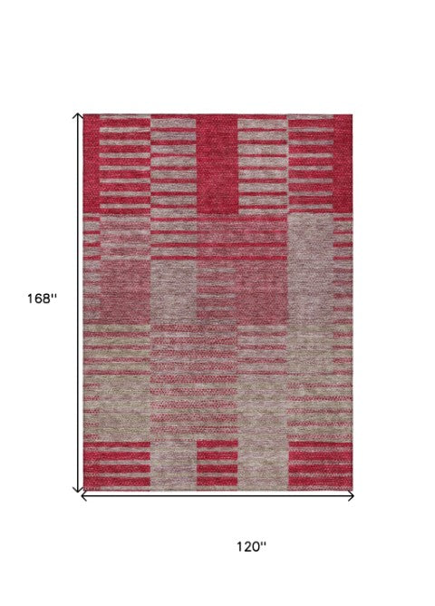 Homeroots 3' Stylish Striped Washable Area Rug For Indoor Or Outdoor Use - Durable, Easy To Clean Design Burgundy Polyester 613168