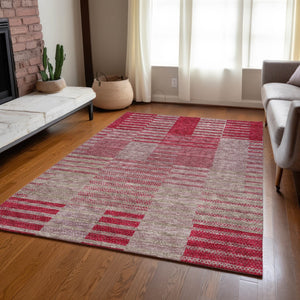 Homeroots 3' Stylish Striped Washable Area Rug For Indoor Or Outdoor Use - Durable, Easy To Clean Design Burgundy Polyester 613168