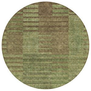 HomeRoots 5' Striped Washable Indoor/Outdoor Area Rug in Brown, Taupe, and Green – Stylish & Durable Design 8' Round 613171