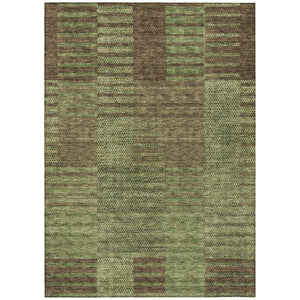 HomeRoots 5' Striped Washable Indoor/Outdoor Area Rug in Brown, Taupe, and Green – Stylish & Durable Design 8' X 10' 613172