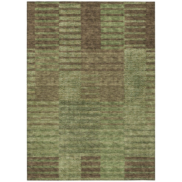 HomeRoots 5' Striped Washable Indoor/Outdoor Area Rug in Brown, Taupe, and Green – Stylish & Durable Design 8' X 10' 613172