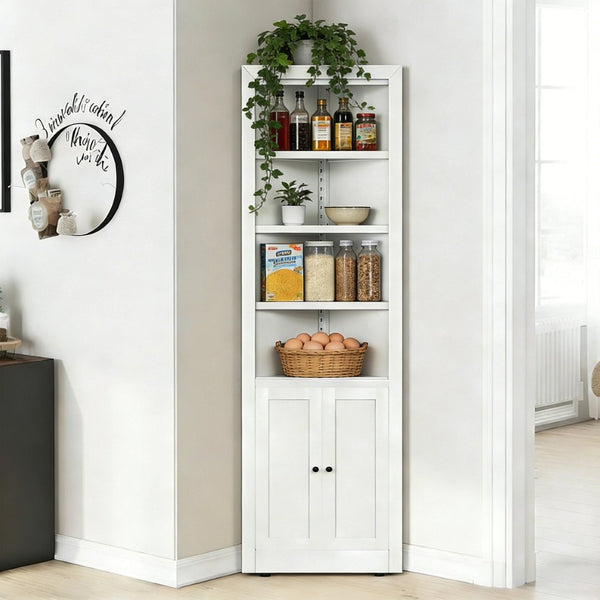 English Elm 71" Tall Corner Cabinet Steel Frame 5 Tier Adjustable Shelving Pantry Bathroom Storage T2398P442670