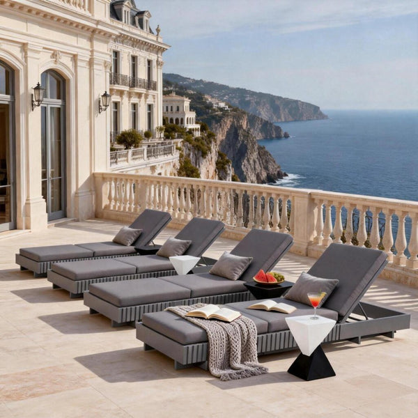 English Elm Modern Acacia Wood Outdoor Chaise Lounge Slatted Reclining Poolside Sun Chair Dark Grey N770P281696G_N770P208326G