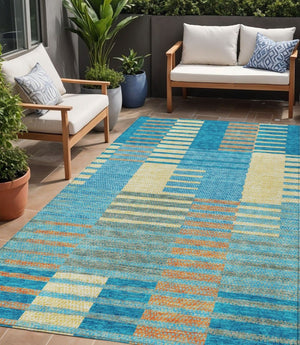 HomeRoots 5' Coastal-Inspired Striped Area Rug in Teal, Orange & Sky Blue - Durable, Washable & Versatile 5' X 8' 613176