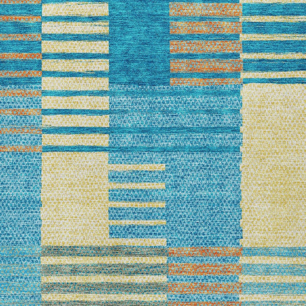 HomeRoots 5' Coastal-Inspired Striped Area Rug in Teal, Orange & Sky Blue - Durable, Washable & Versatile 5' X 8' 613176