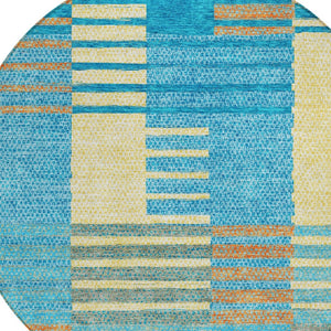 HomeRoots 5' Coastal-Inspired Striped Area Rug in Teal, Orange & Sky Blue - Durable, Washable & Versatile 8' Round 613177