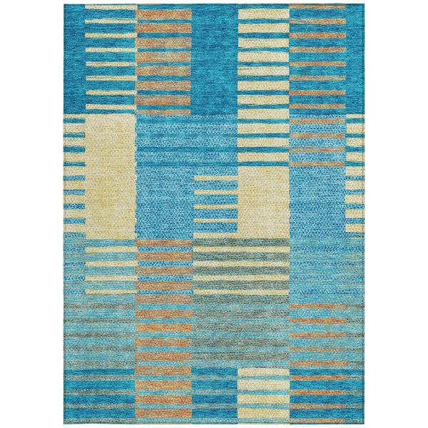 Homeroots 3' Stylish Striped Washable Area Rug For Indoor Or Outdoor Use - Durable, Easy To Clean Design Teal Blue Polyester 613178