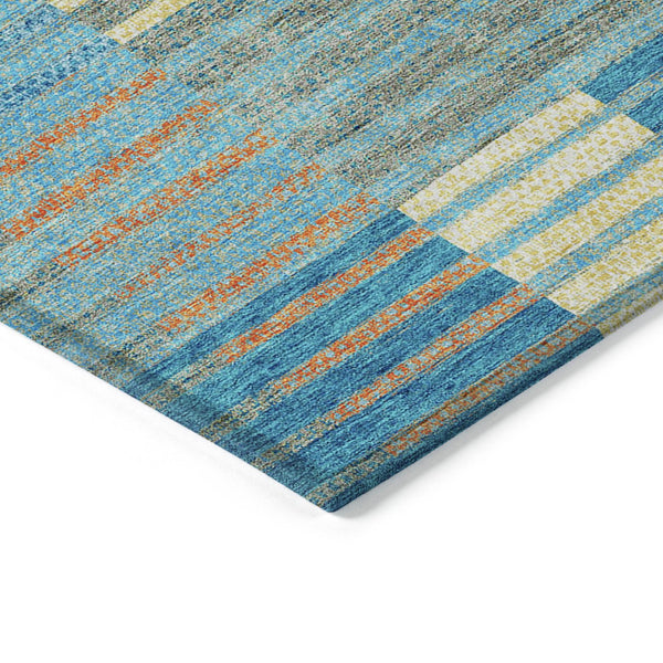 Homeroots 3' Stylish Striped Washable Area Rug For Indoor Or Outdoor Use - Durable, Easy To Clean Design Teal Blue Polyester 613178