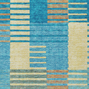 Homeroots 3' Stylish Striped Washable Area Rug For Indoor Or Outdoor Use - Durable, Easy To Clean Design Teal Blue Polyester 613178