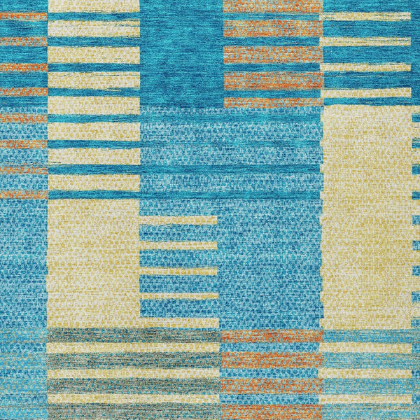 Homeroots 3' Stylish Striped Washable Area Rug For Indoor Or Outdoor Use - Durable, Easy To Clean Design Teal Blue Polyester 613178