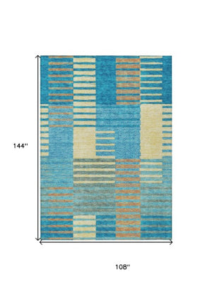 Homeroots 3' Stylish Striped Washable Area Rug For Indoor Or Outdoor Use - Durable, Easy To Clean Design Teal Blue Polyester 613179