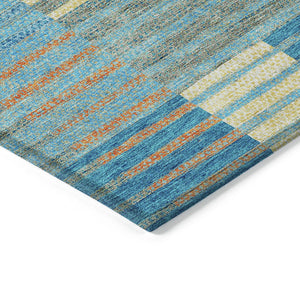 Homeroots 3' Stylish Striped Washable Area Rug For Indoor Or Outdoor Use - Durable, Easy To Clean Design Teal Blue Polyester 613179