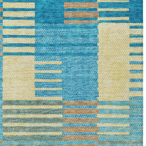 Homeroots 3' Stylish Striped Washable Area Rug For Indoor Or Outdoor Use - Durable, Easy To Clean Design Teal Blue Polyester 613179