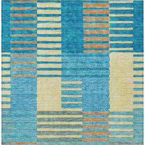 HomeRoots 5' Coastal-Inspired Striped Area Rug in Teal, Orange & Sky Blue - Durable, Washable & Versatile 10' X 14' 613180