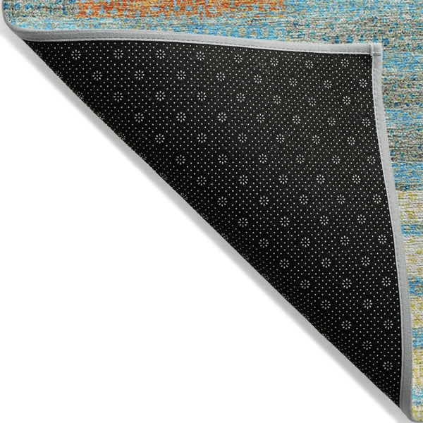HomeRoots 5' Coastal-Inspired Striped Area Rug in Teal, Orange & Sky Blue - Durable, Washable & Versatile 10' X 14' 613180