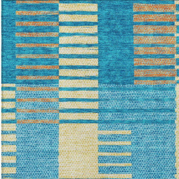 HomeRoots 5' Coastal-Inspired Striped Area Rug in Teal, Orange & Sky Blue - Durable, Washable & Versatile 10' X 14' 613180