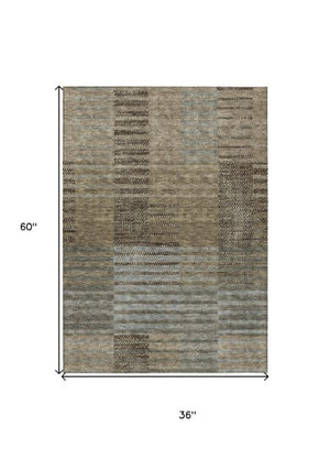 Homeroots 3' Stylish Striped Washable Area Rug For Indoor Or Outdoor Use - Durable, Easy To Clean Design Taupe Polyester 613181