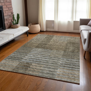 Homeroots 3' Stylish Striped Washable Area Rug For Indoor Or Outdoor Use - Durable, Easy To Clean Design Taupe Polyester 613182